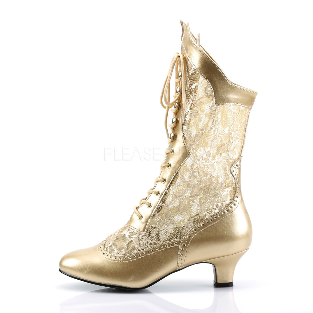 Lace Victorian Tall Boots in Gold Pu | FUNTASMA DAME-115 – Shoecup.com