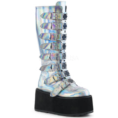 3 1/2" Platform Knee High Boot With 8 Buckle Straps, Back Metal Zip