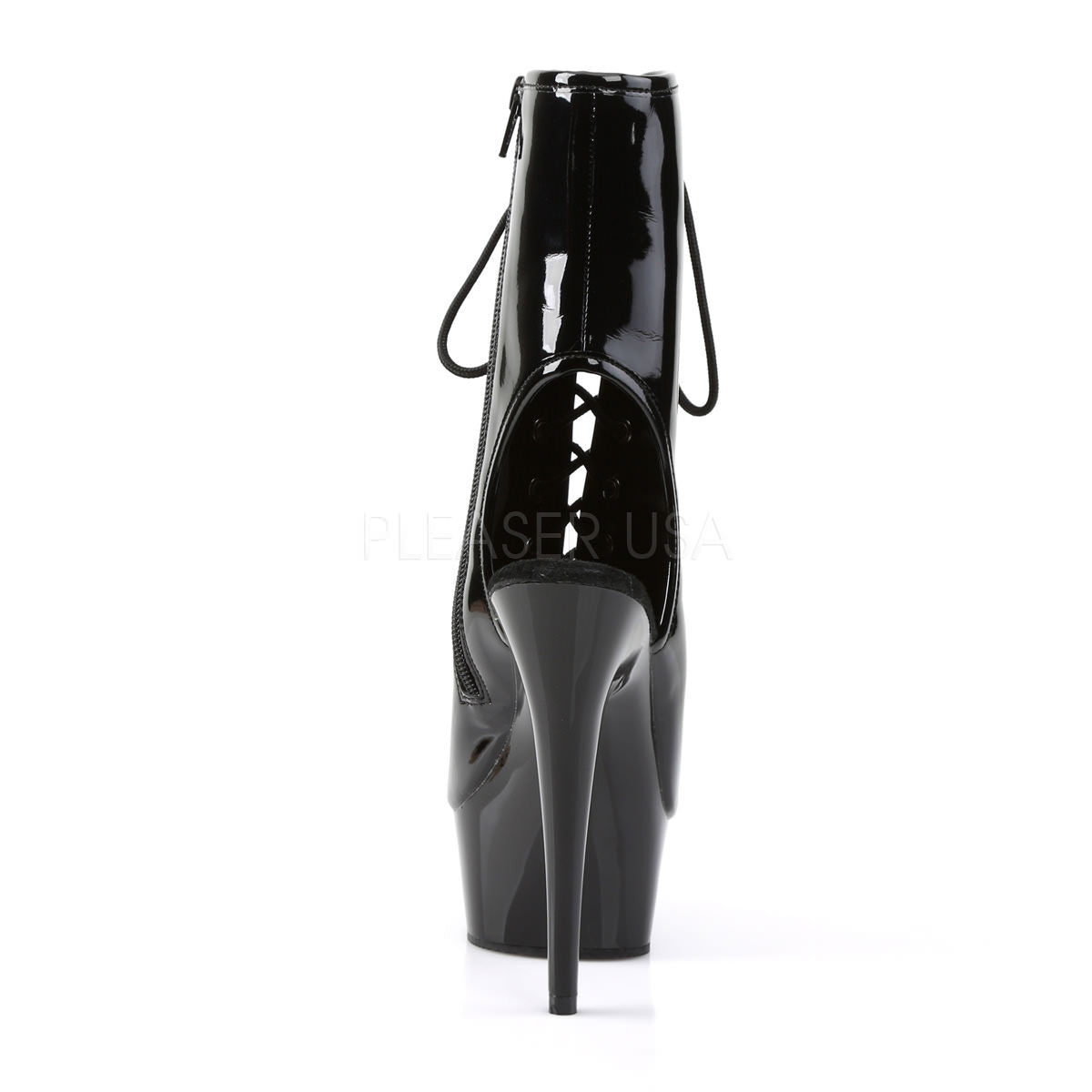 Pleaser DELIGHT-1016 Black Patent Open Toe Ankle Boots