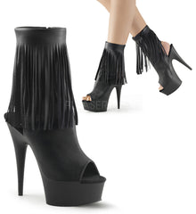 Pleaser DELIGHT-1019 Black Faux Leather Fringe Ankle Boots With Black Matte Platform - Shoecup.com