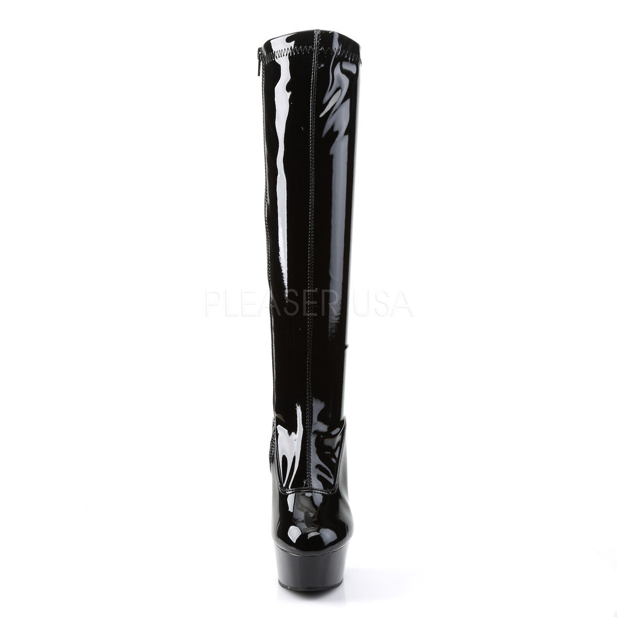 PLEASER DELIGHT-2000 Black Stretch Pat-Black Knee High Boots