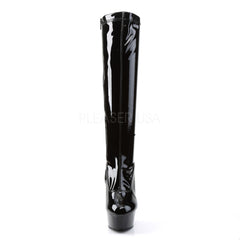 PLEASER DELIGHT-2000 Black Stretch Pat-Black Knee High Boots