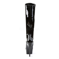 PLEASER DELIGHT-2000 Black Stretch Pat-Black Knee High Boots