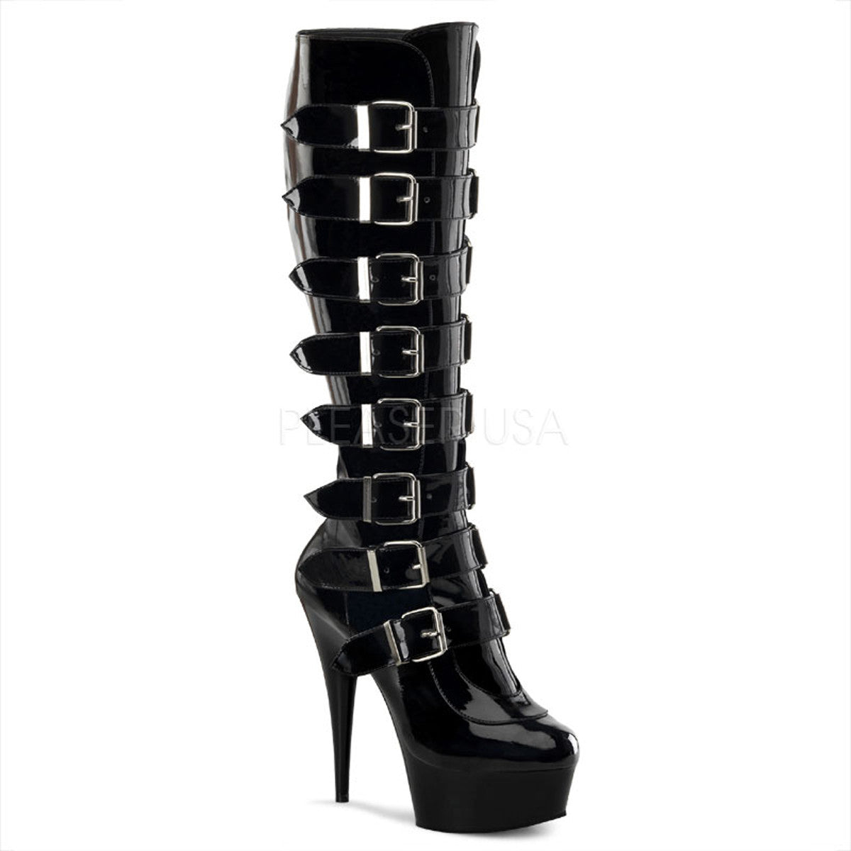 PLEASER DELIGHT-2049 Black Pat Knee High Boots - Shoecup.com
