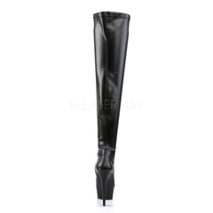 PLEASER DELIGHT-3000 Black Stretch Pu-Black Matte Thigh High Boots