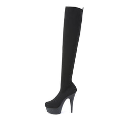 6 Inch Heel DELIGHT-3002-1 Black Stretch Knit Fabric
