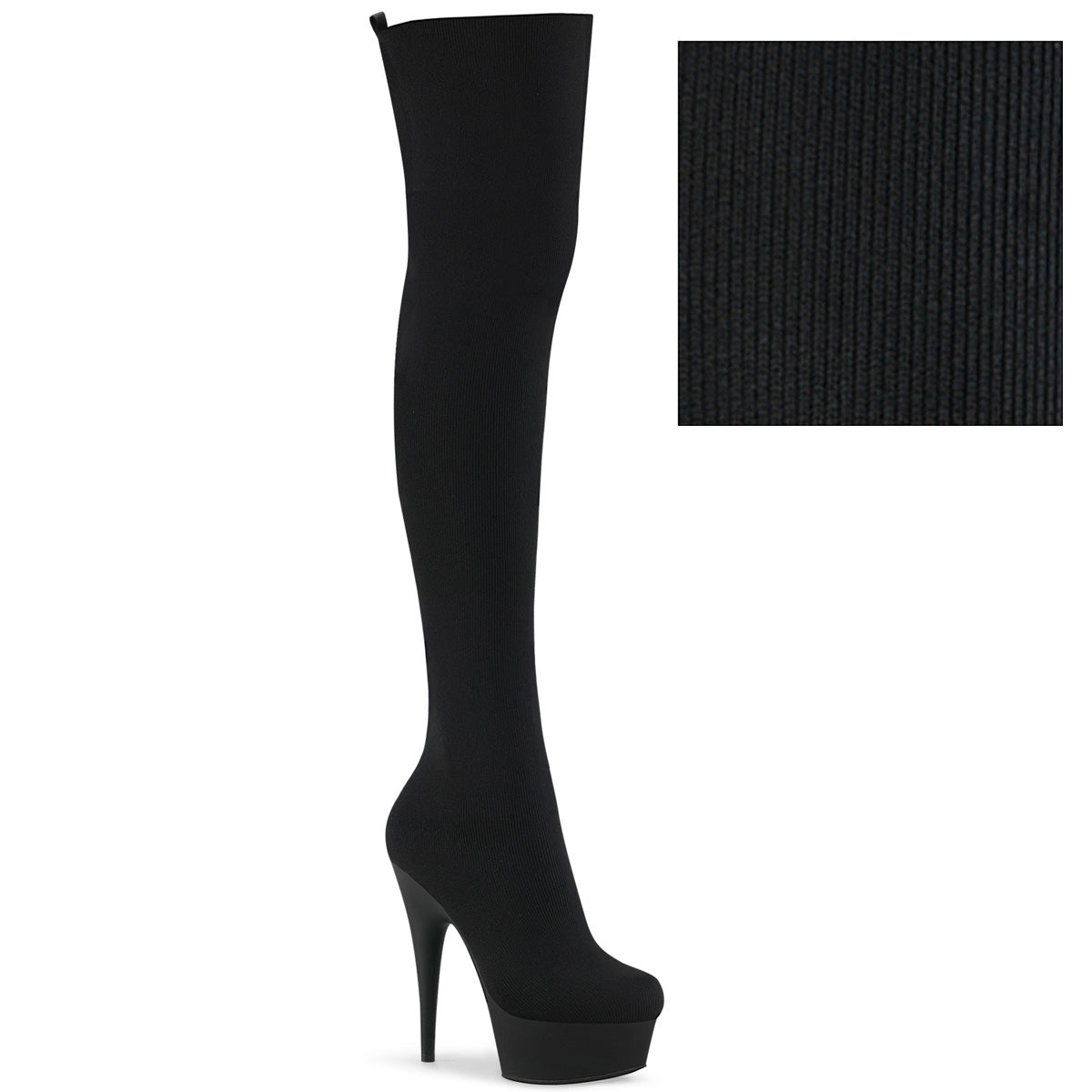 6" Heel DELIGHT-3002-1 Black Stretch Knit Fabric
