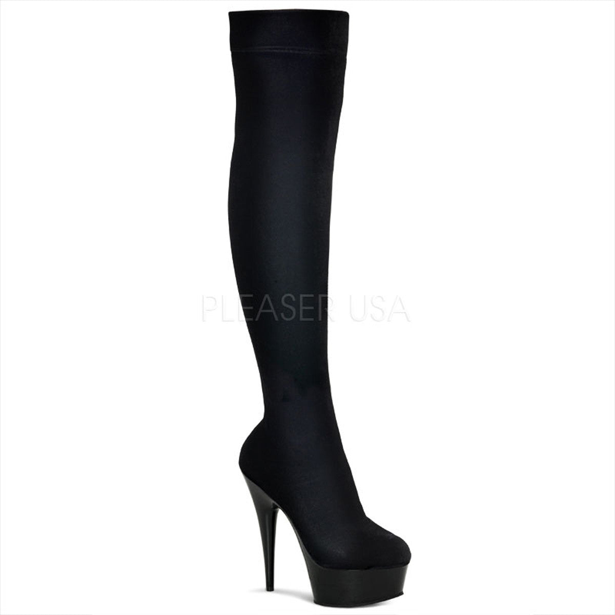 PLEASER DELIGHT-3002 Black Stretch Velvet-Black Thigh High Boots ...