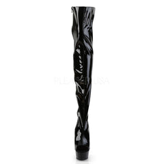 PLEASER DELIGHT-3017 Black Stretch Pat-Black Thigh High Boots