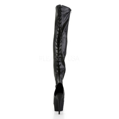 PLEASER DELIGHT-3017 Black Stretch Pu-Black Thigh High Boots