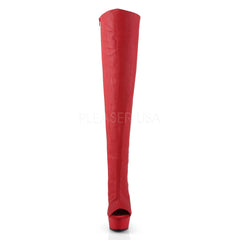 Pleaser DELIGHT-3019 Red Faux Leather Thigh High Boots With Red Matte Platform