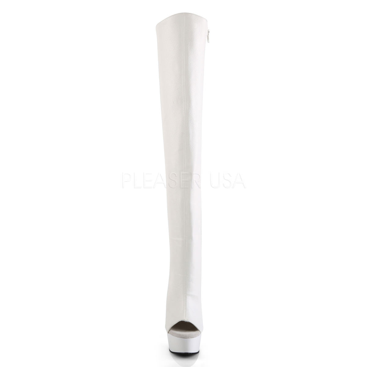 Pleaser DELIGHT-3019 White Faux Leather Thigh High Boots With White Platform