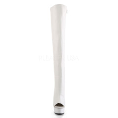 Pleaser DELIGHT-3019 White Faux Leather Thigh High Boots With White Platform