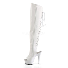 Pleaser DELIGHT-3019 White Faux Leather Thigh High Boots With White Platform