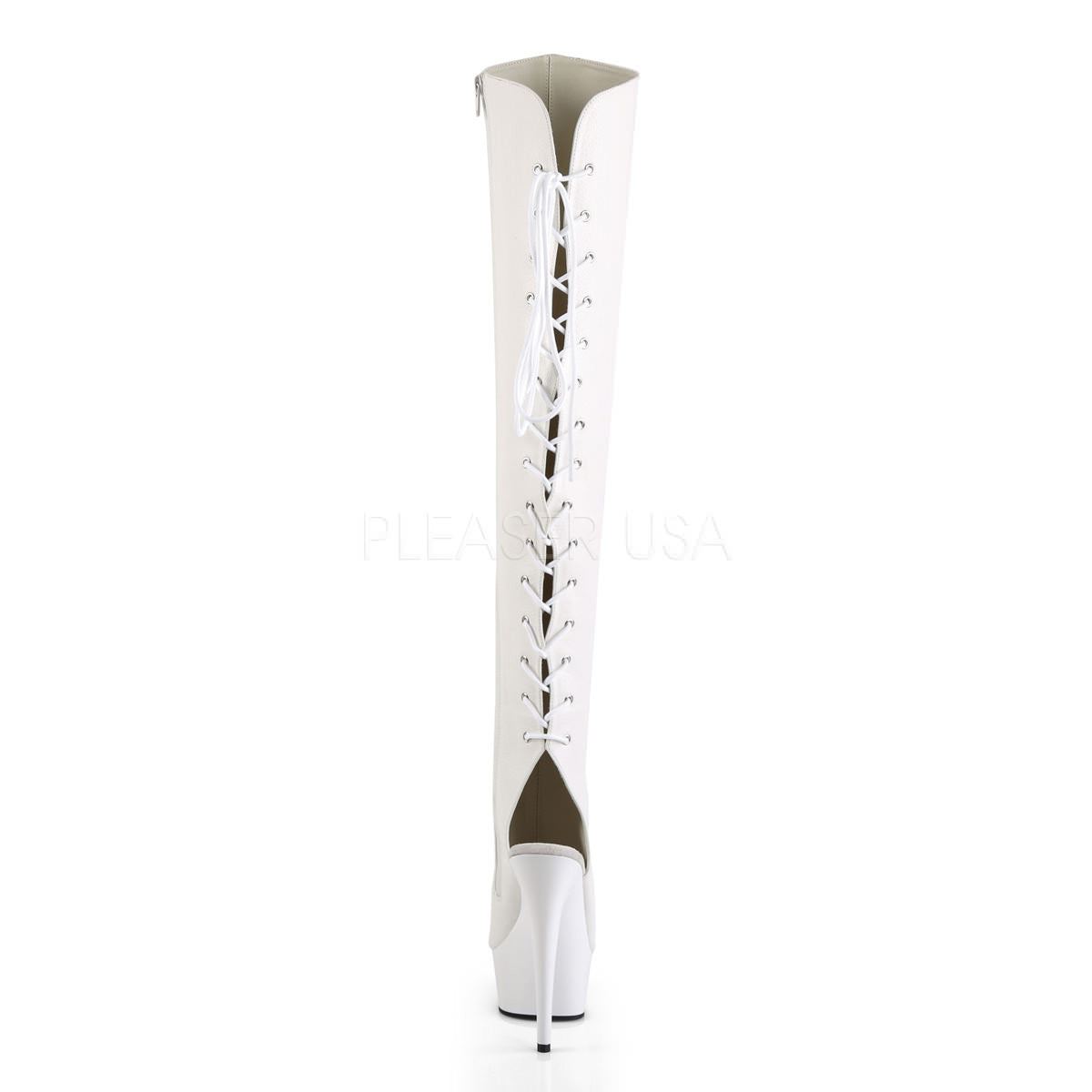 Pleaser DELIGHT-3019 White Faux Leather Thigh High Boots With White Platform