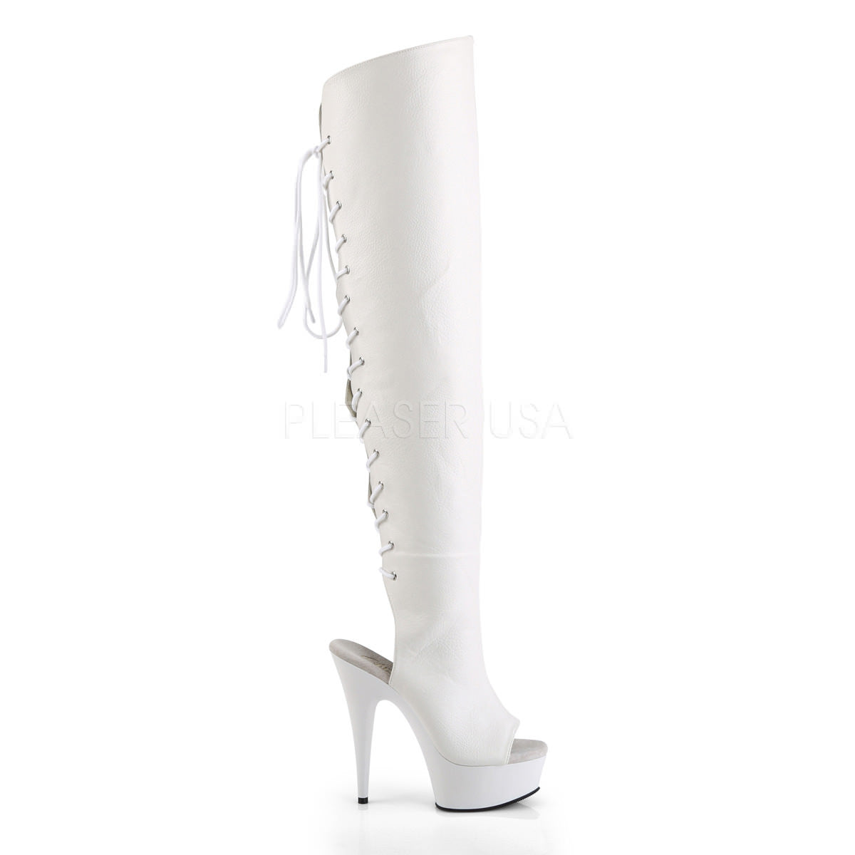 Pleaser DELIGHT-3019 White Faux Leather Thigh High Boots With White Platform