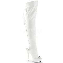 Pleaser DELIGHT-3019 White Faux Leather Thigh High Boots With White Platform - Shoecup.com