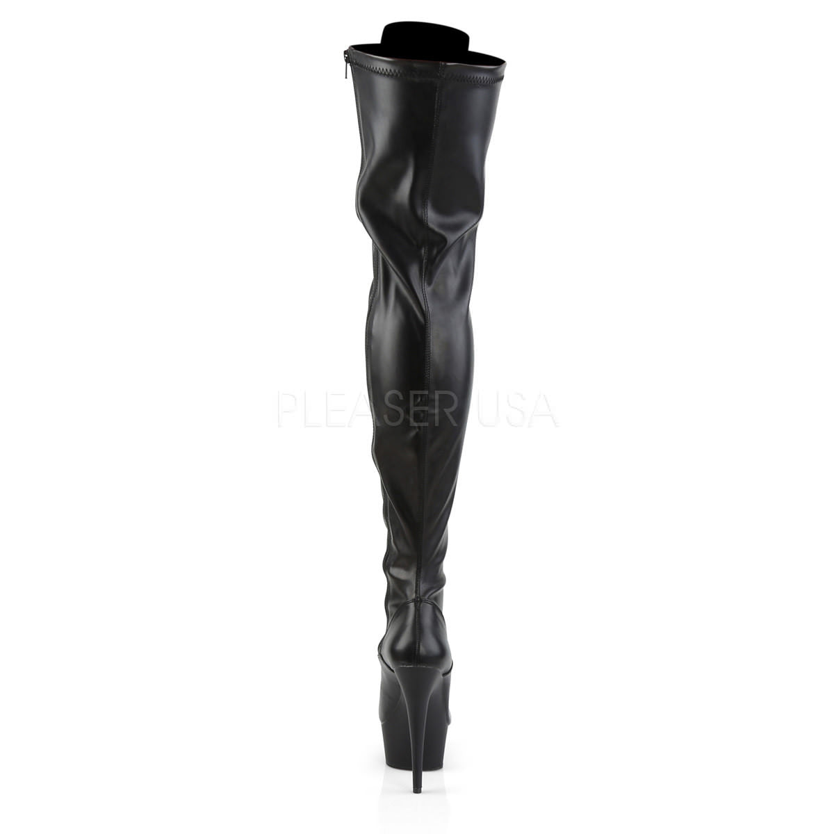 PLEASER DELIGHT-3023 Black Stretch Pu-Black Matte Thigh High Boots ...