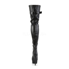 Pleaser DELIGHT-3025 Black Stretch Pu Open Toe Thigh Boots