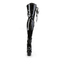 PLEASER DELIGHT-3050 Black Stretch Pat-Black Thigh High Boots
