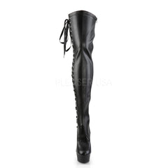 Pleaser DELIGHT-3050 Black Stretch Faux Leather Thigh High Boots