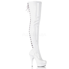 PLEASER DELIGHT-3063 White Stretch Pat-White Thigh High Boots - Shoecup.com