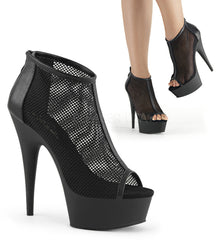 Pleaser DELIGHT-600-12 Black Faux Leather-Fishnet Mesh Boots - Shoecup.com