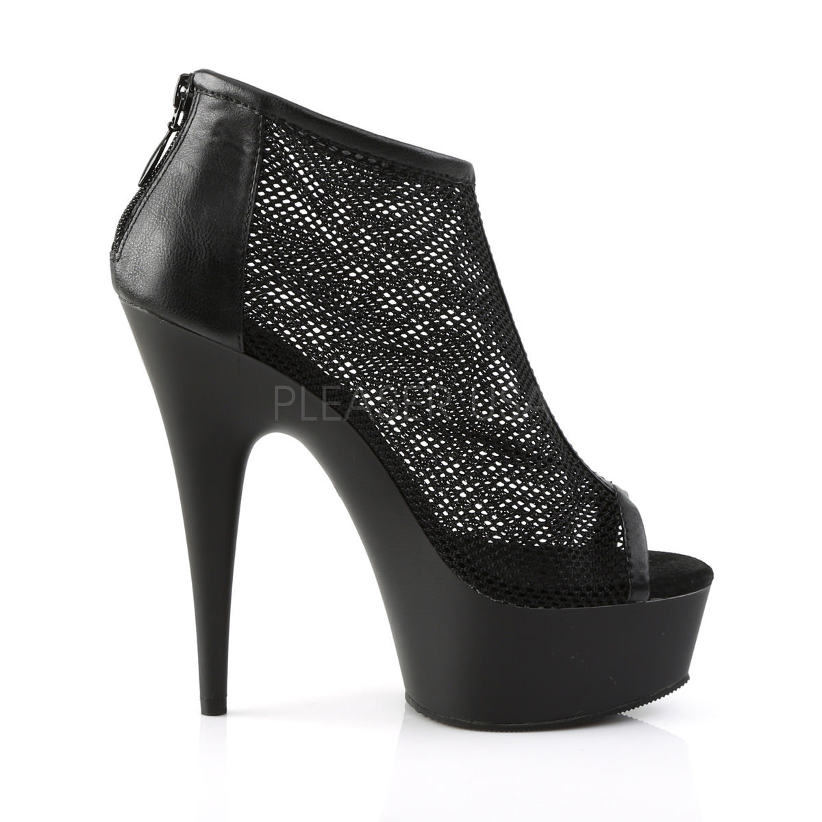 Pleaser DELIGHT-600-12 Black Faux Leather-Fishnet Mesh Boots