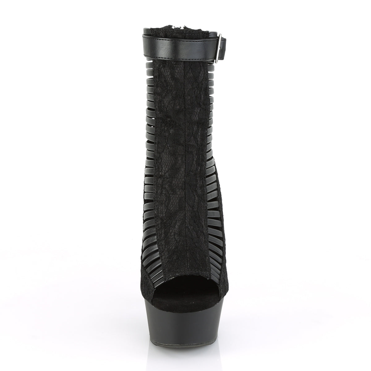6 Inch Heel DELIGHT-600-27LC Black Pu Black Fabric