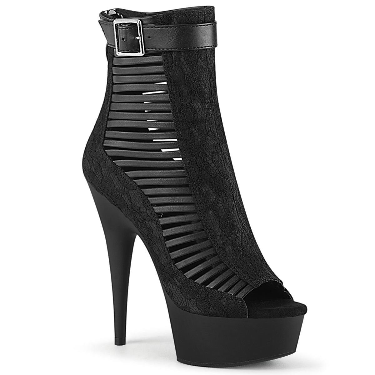 6" Heel DELIGHT-600-27LC Black Pu Black Fabric