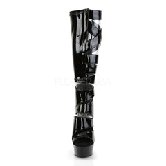 Pleaser DELIGHT-600-49 Black Stretch Patent Gladiator Boots