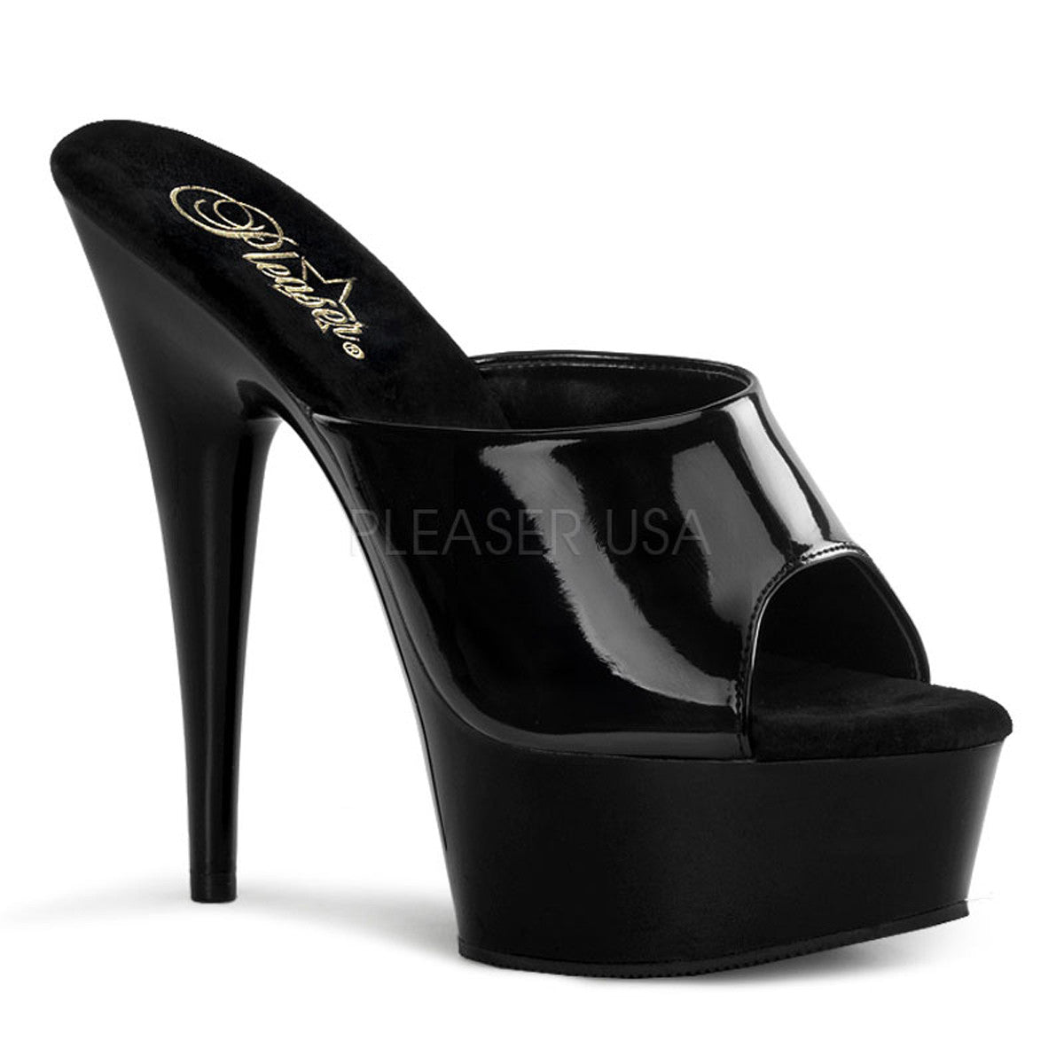 PLEASER DELIGHT-601 Black Pat Stiletto Slides - Shoecup.com