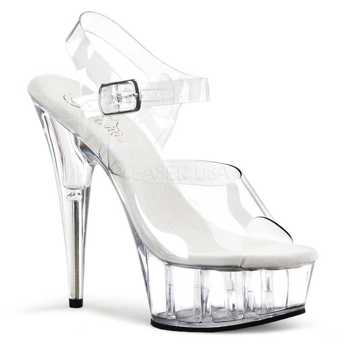 PLEASER DELIGHT-608 Clear Ankle Strap Sandals - Shoecup.com