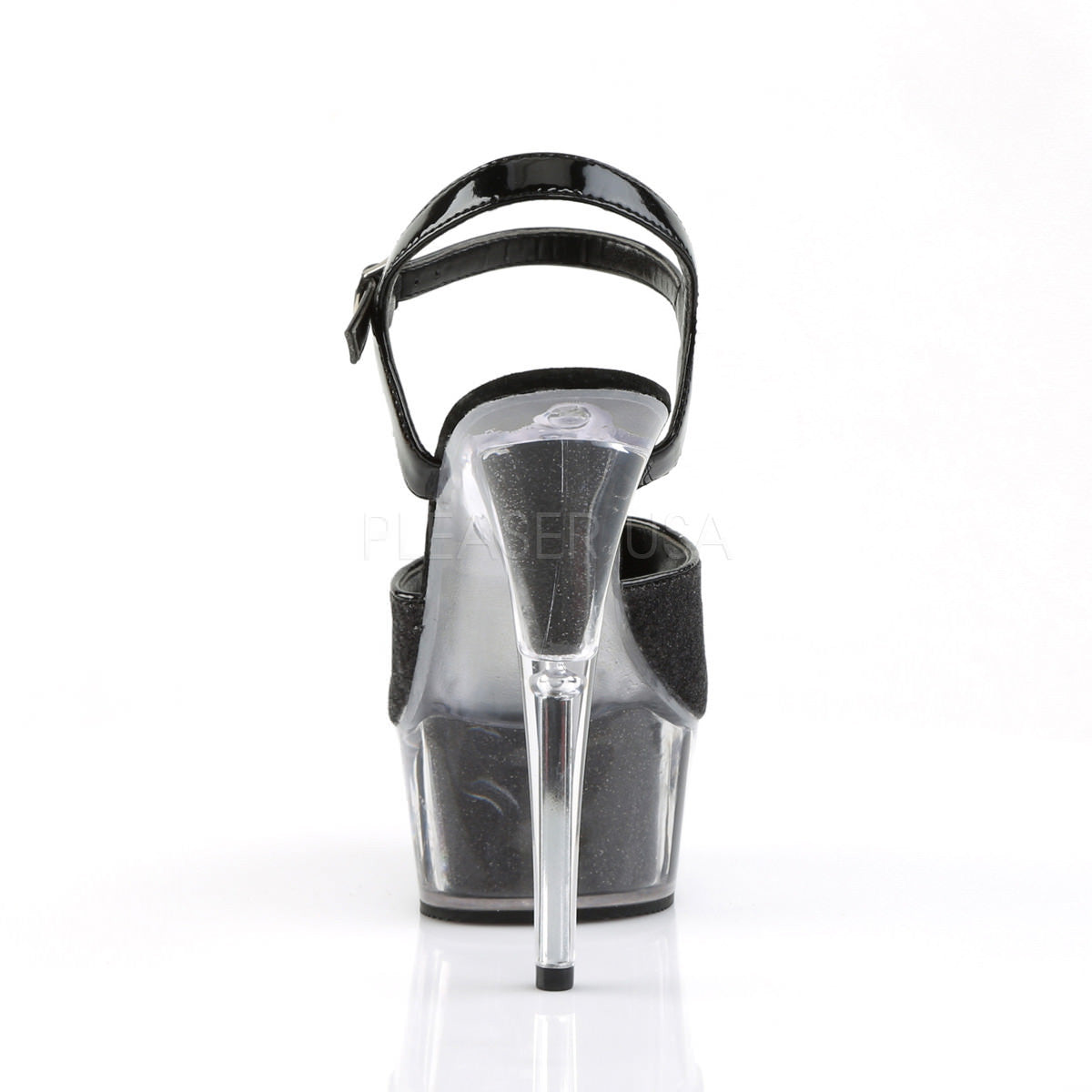 PLEASER DELIGHT-609-5G Black Glitter-Black Glitter Ankle Strap Sandals