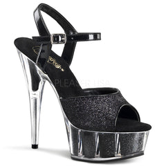 PLEASER DELIGHT-609-5G Black Glitter-Black Glitter Ankle Strap Sandals - Shoecup.com
