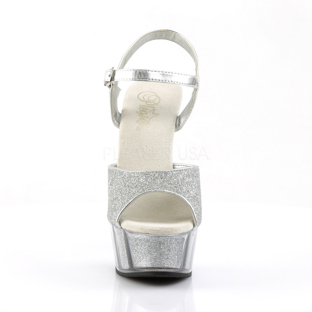 PLEASER DELIGHT-609-5G Silver Glitter-Silver Glitter Ankle Strap Sandals