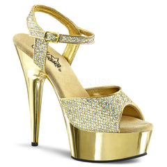 PLEASER DELIGHT-609G Gold Multi Glitter-Gold Chrome Ankle Strap Sandals - Shoecup.com
