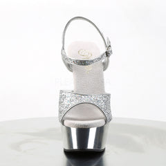 PLEASER DELIGHT-609G Silver Multi Glitter-Silver Chrome Ankle Strap Sandals