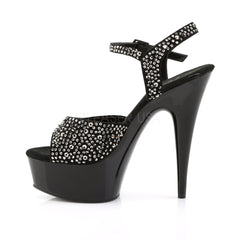PLEASER DELIGHT-609RS Black Suede-Pewter Rhinestone- Black Ankle Strap Sandals