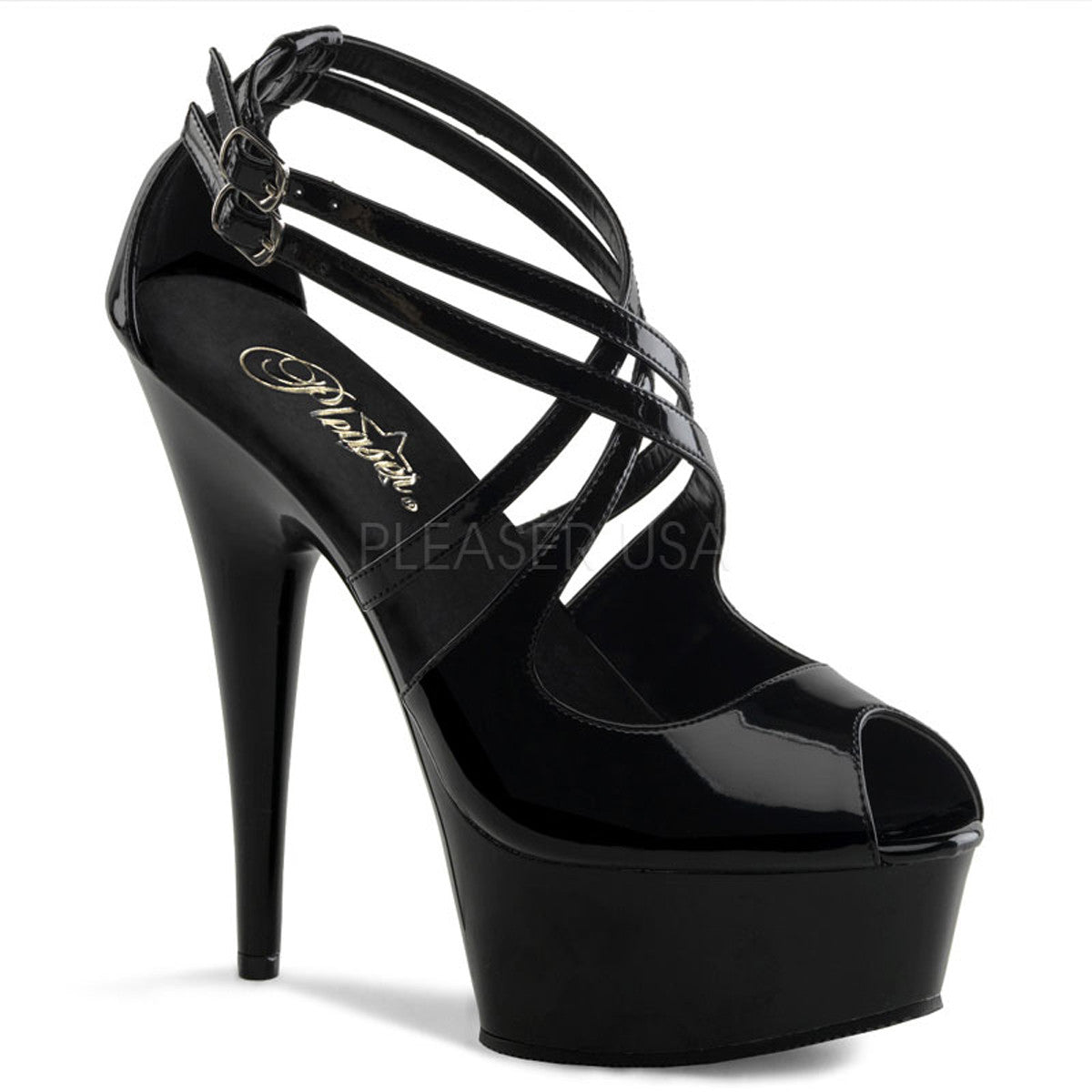 PLEASER DELIGHT-612 Black Ankle Strap Sandals - Shoecup.com