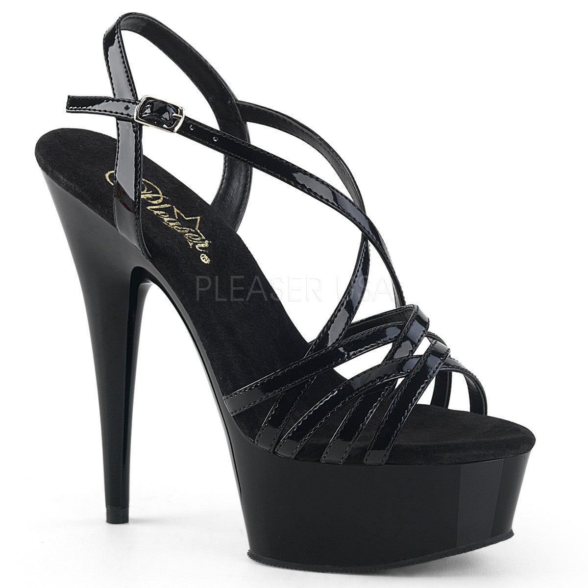 6" Heel DELIGHT-613 Black Pat Exotic Dancing Shoes
