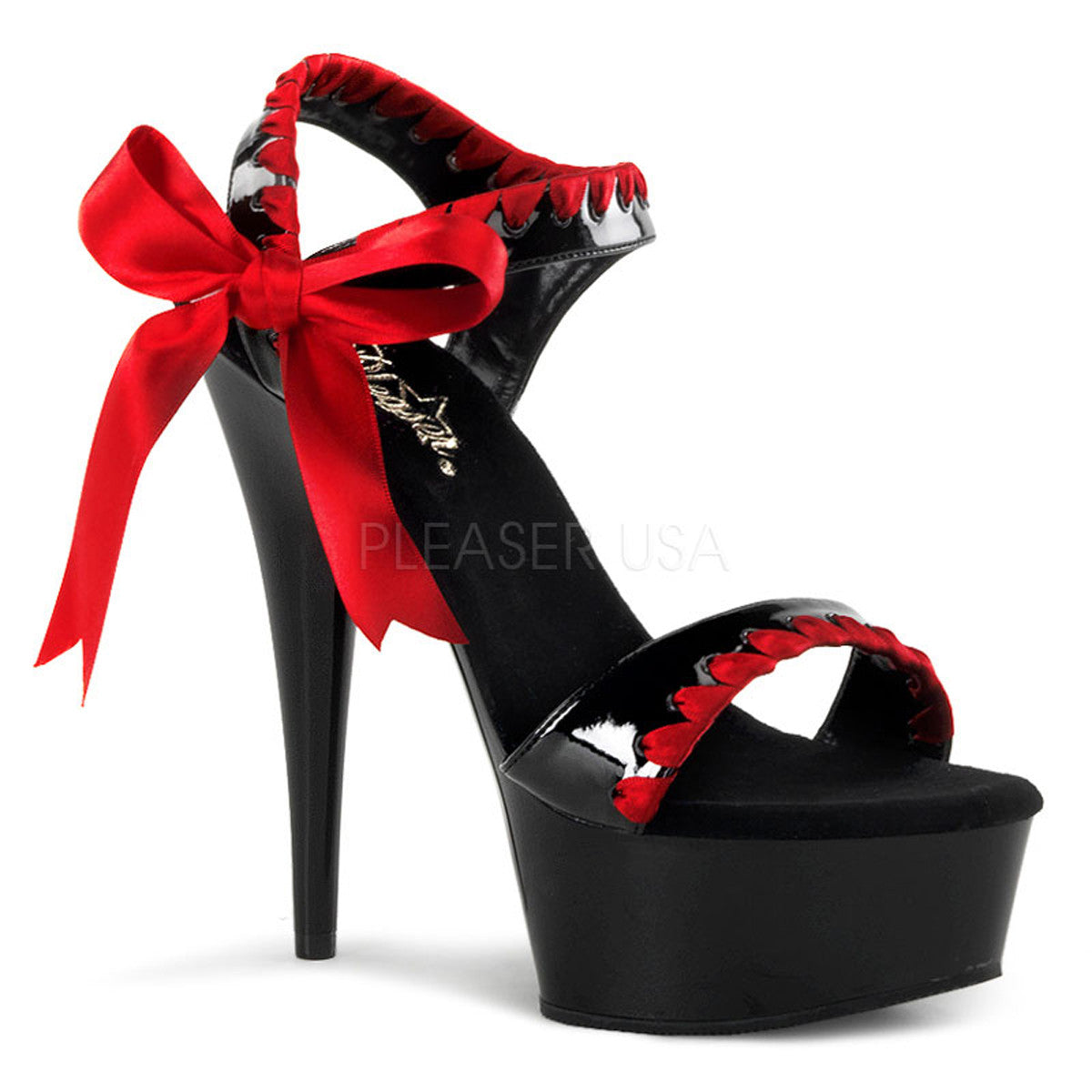 PLEASER DELIGHT-615 Black-Red-Black Ankle Strap Sandals - Shoecup.com