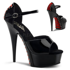 PLEASER DELIGHT-660FH Black Pat (Red Lace) Platform Sandals - Shoecup.com