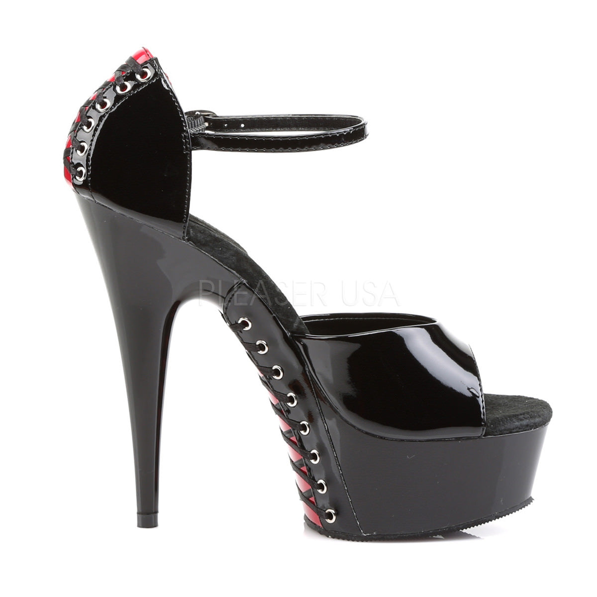 PLEASER DELIGHT-660FH Black-Red Pat-Black Platform Sandals