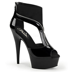 Pleaser DELIGHT-690 Black Patent-Nubuck Peep Toe T-Strap Sandals - Shoecup.com