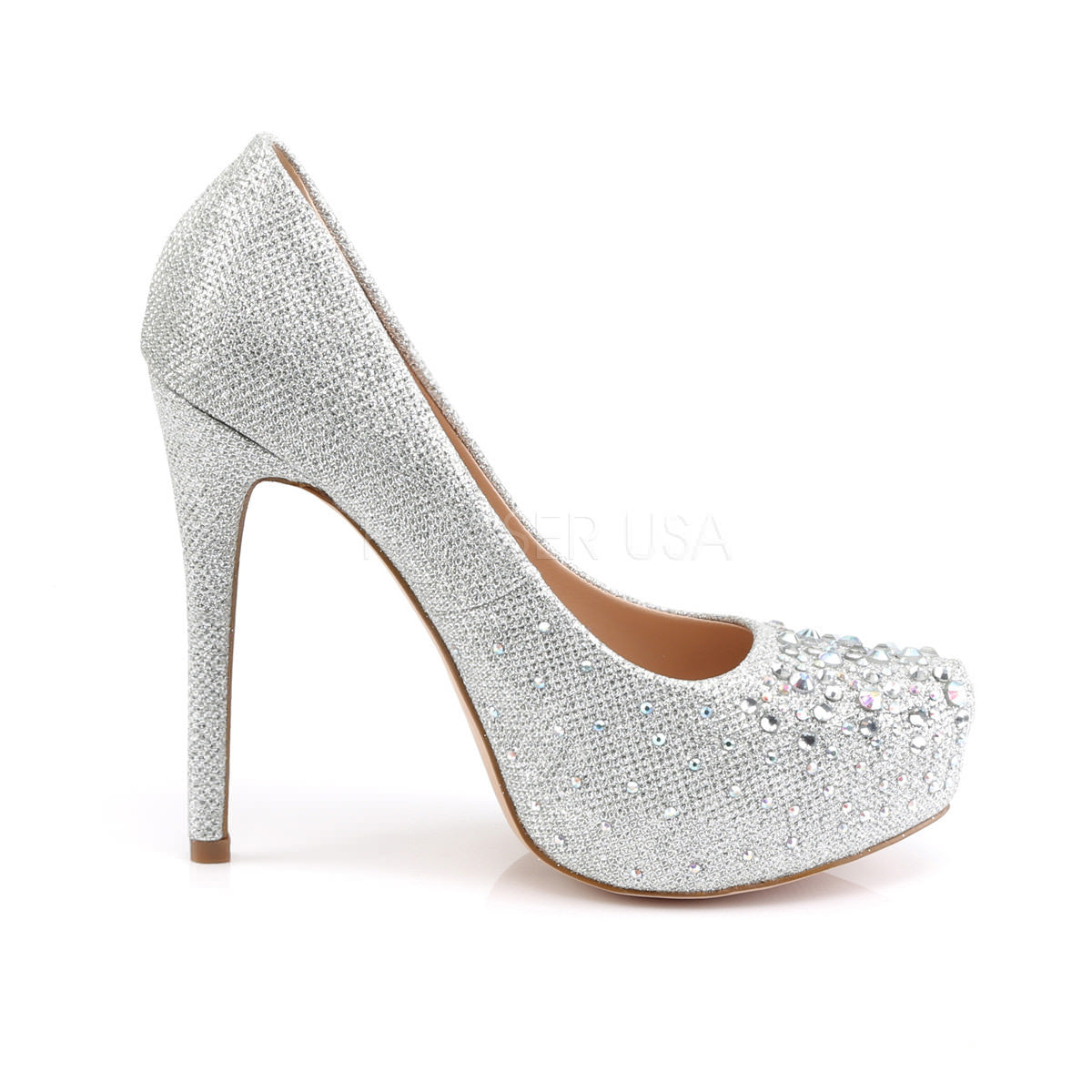 Fabulicious DESTINY-06R Silver Glitter Mesh Fabric Pumps