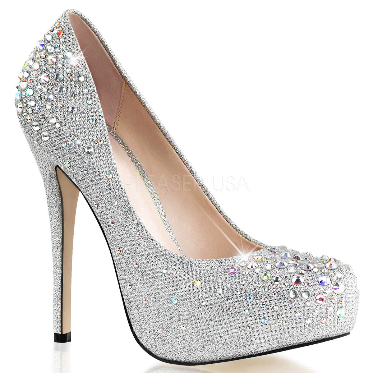 Fabulicious DESTINY-06R Silver Glitter Mesh Fabric Pumps - Shoecup.com