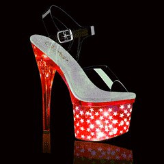 Pleaser DISCOLITE-708STAR Clear-Silver Chrome 7 Inch Heel, 3 Inch Platform LED Illuminated Ankle Strap Sandal