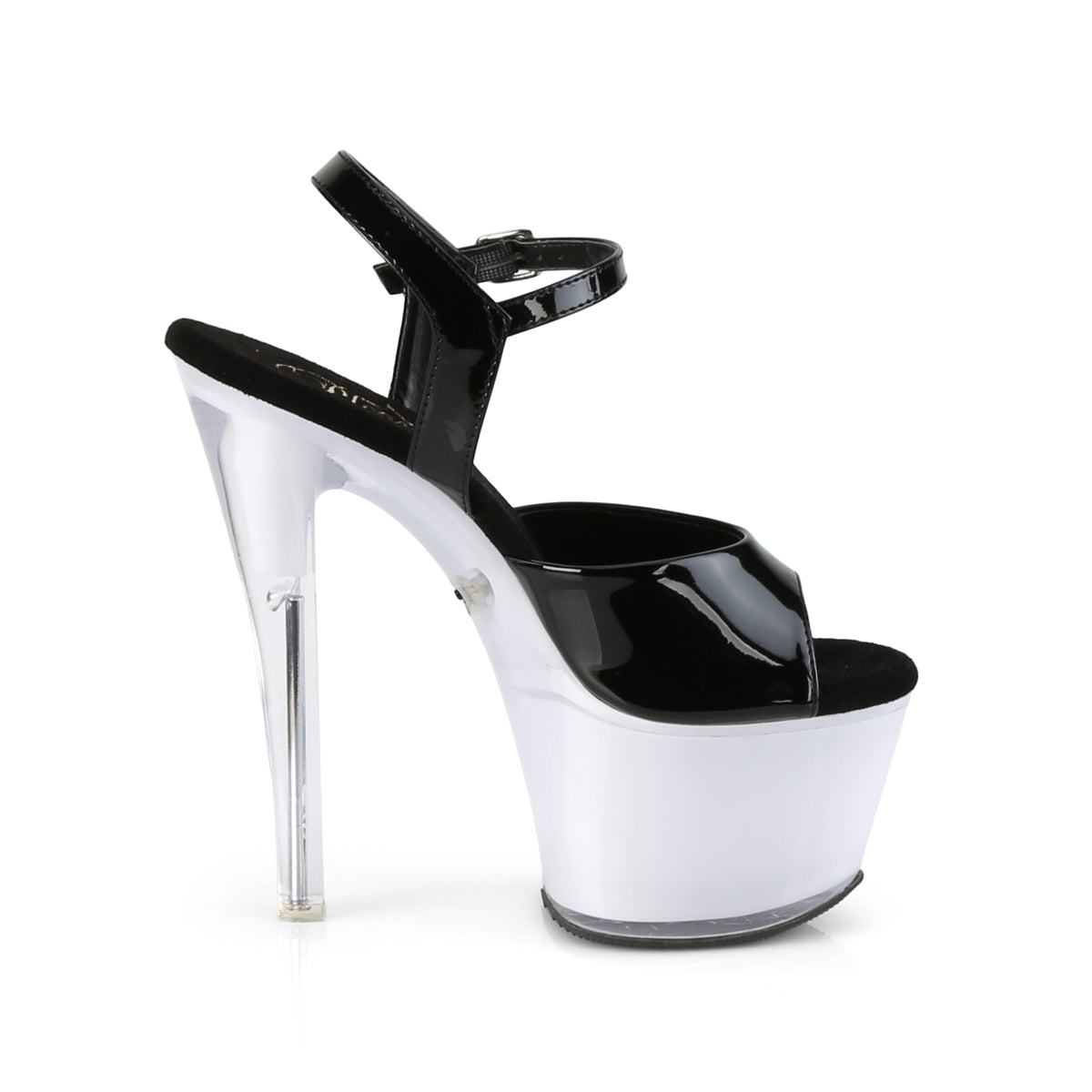 7 Inch Heel DISCOLITE-709 Black Pat White Glow