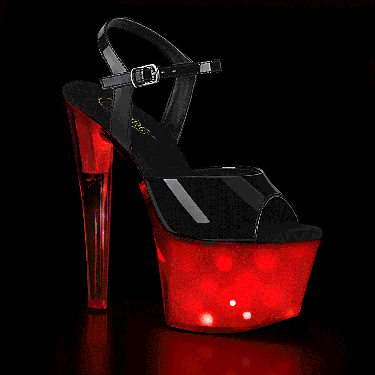7" Heel DISCOLITE-709 Black Pat White Glow
